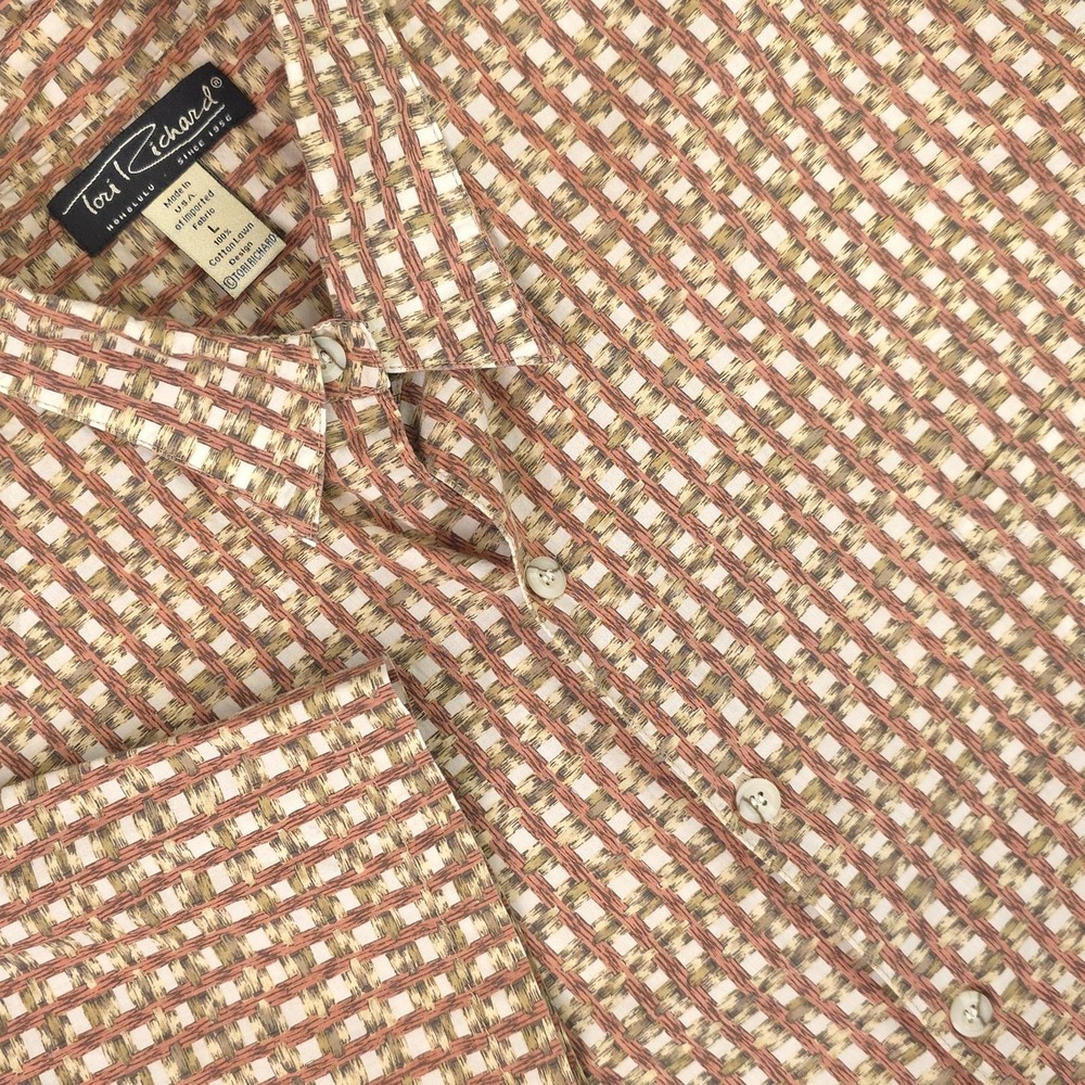 Tori‎ Richard Shirt Mens Large Geometric Short Sleeve Button Up Cotton Lawn USA